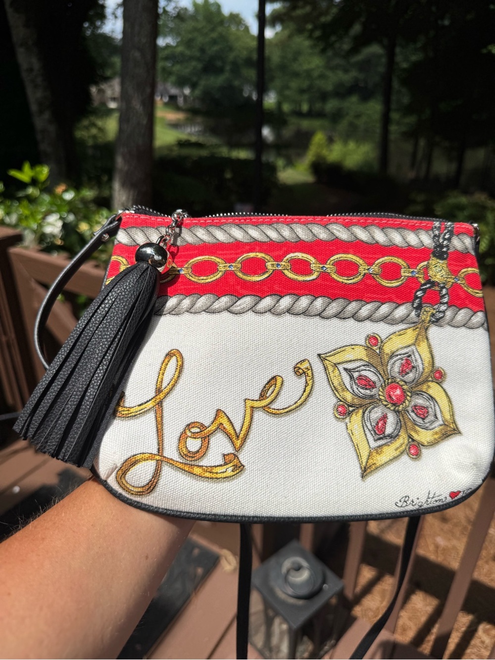 Brighton White, Red & Black 'Love' Crossbody bag with tassel!